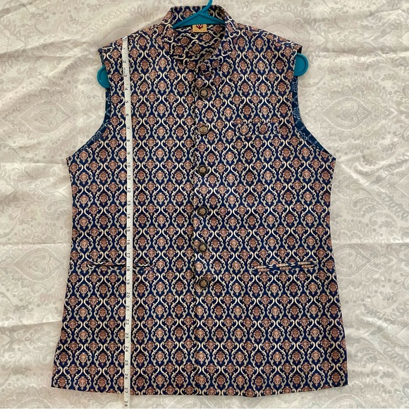 Men’s Golden-Blue Waistcoat / Nehru Jacket - Picture 4 of 7